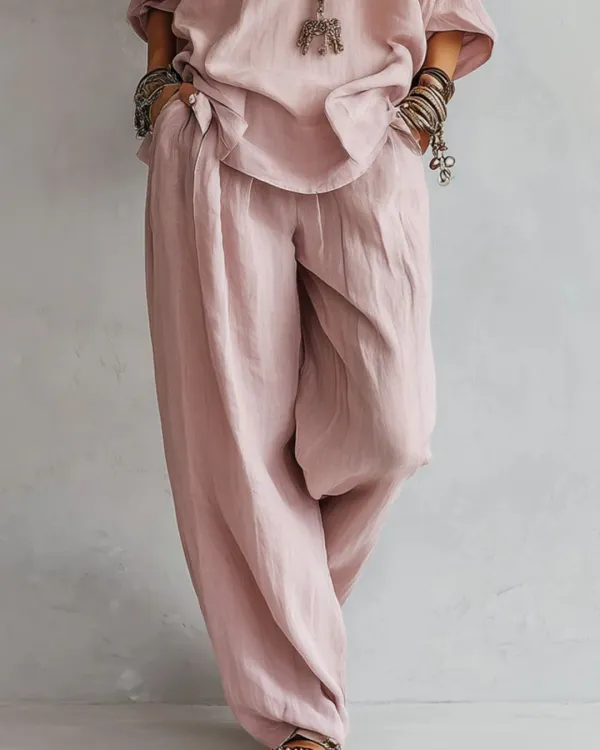 Casual Linen Wide-Leg Pants Set