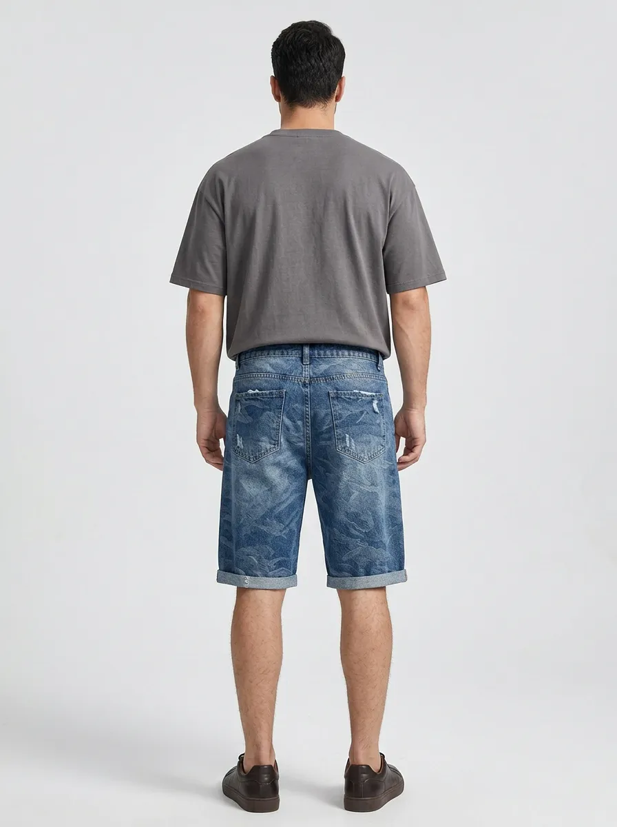 Men's Classic Distressed Distressed Denim Shorts