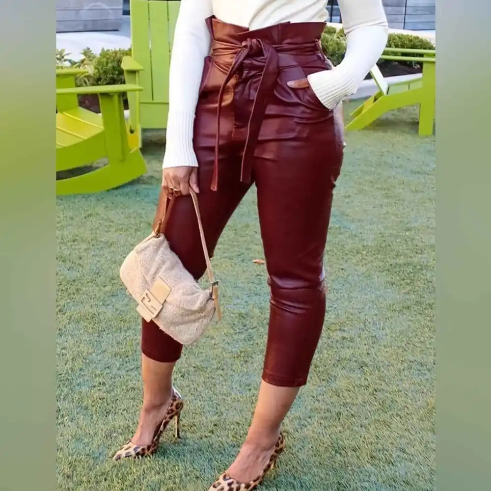 Cross-border 's Fashion High-waisted Belted Mid-length Pants