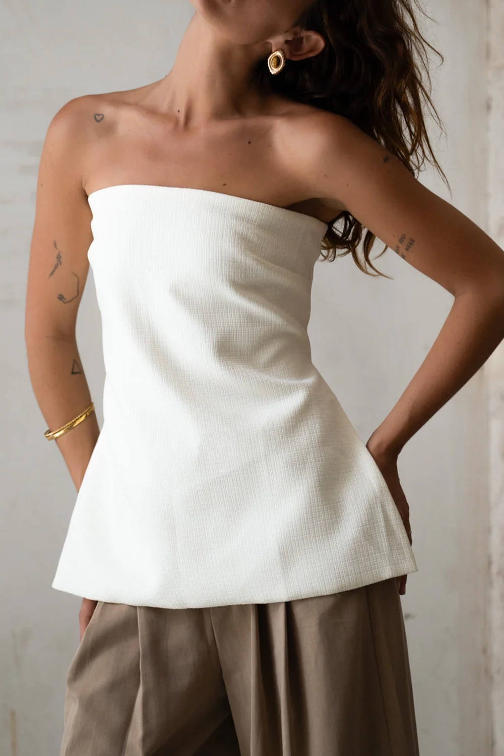 Cream Strapless Tunic Top