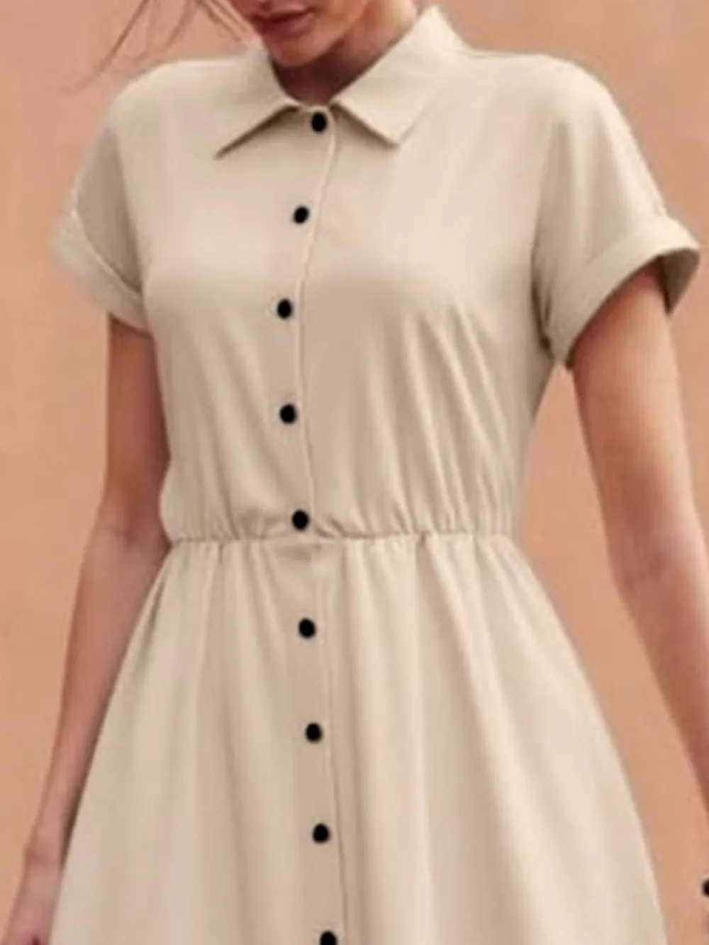 Soft Touch Button Front Short Sleeve Midi Dress