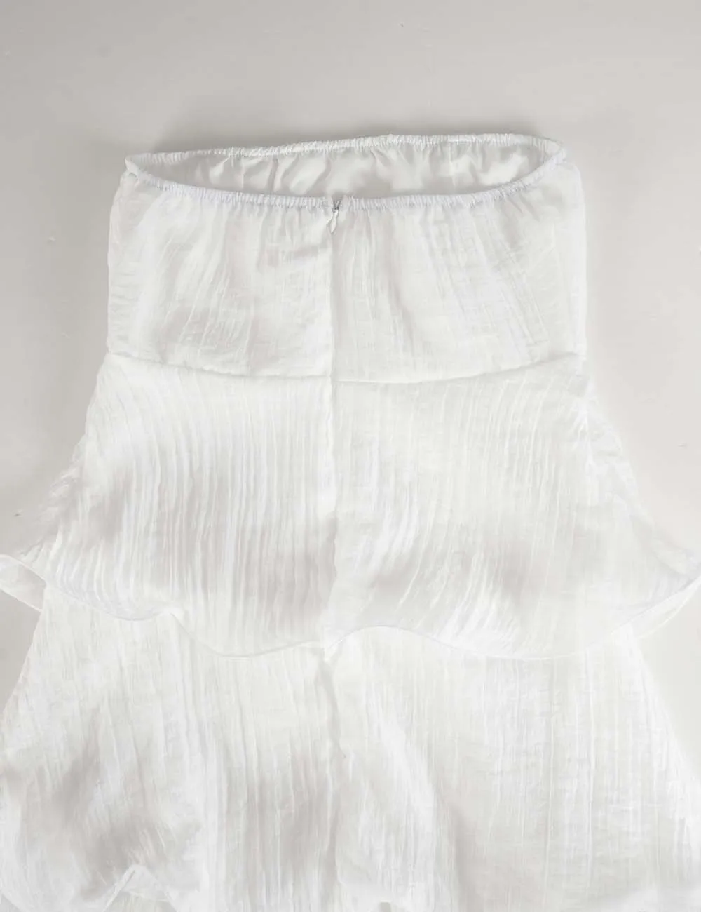 Chic Crinkle Strapless Tiered Ruffle Tube Midi Dress