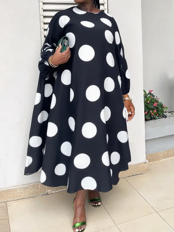 Polka Dot Long Neck Maxi Dress