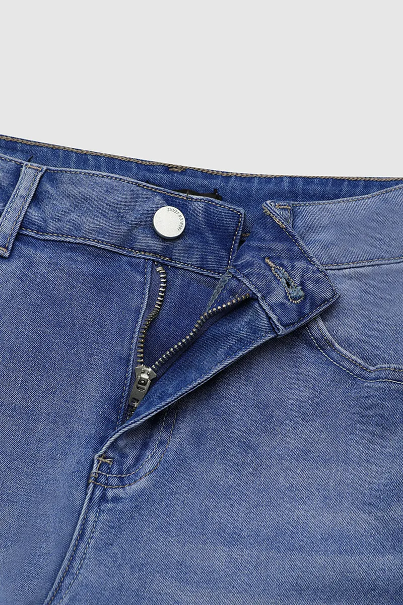 Zip Fly Ripped Denim Shorts Without Belt