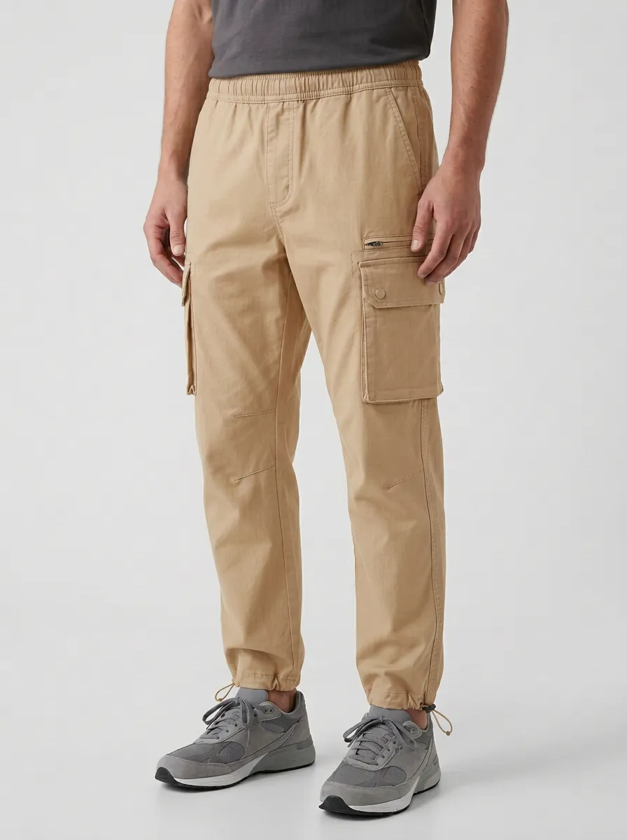 Outdoor Multi-Pocket Elastic-Waist Men's Cargo Pants