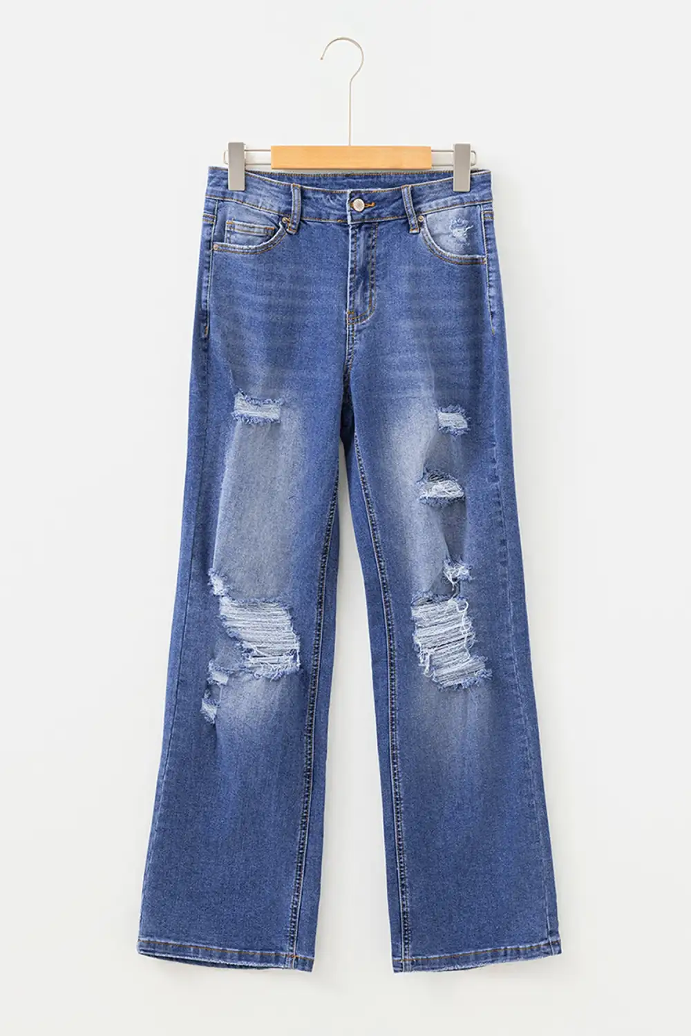 Mid-Rise Distressed Straight Leg Jeans