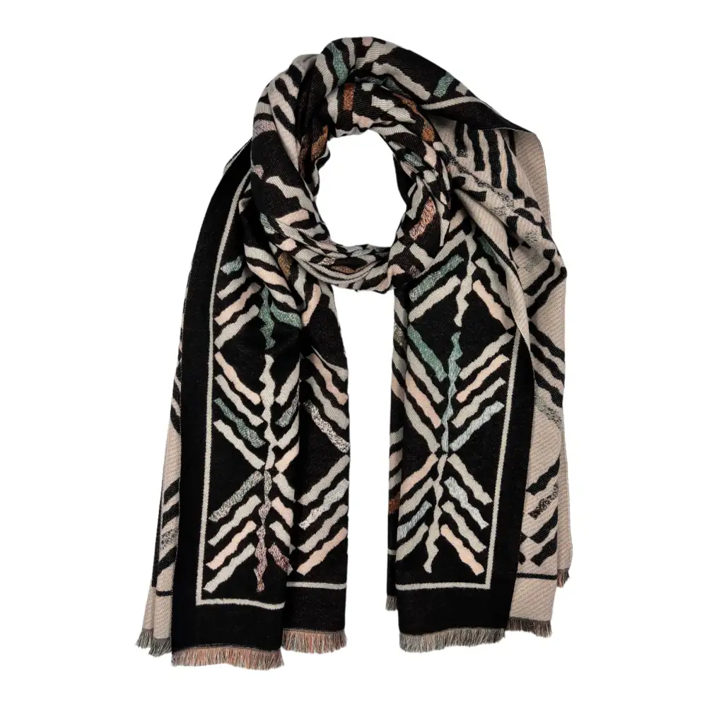 Arrow Pattern Reversible Fringed Scarf