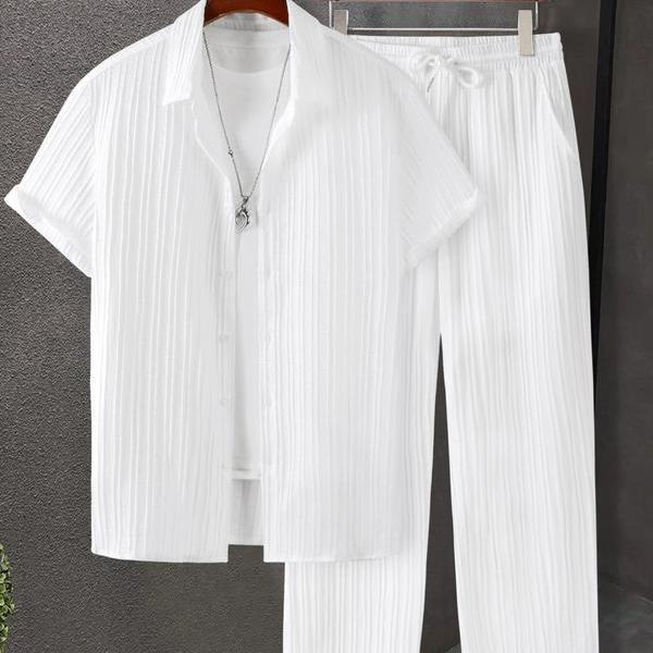Men's Two-piece Suit Shirt and Elastic Waist Pants Set