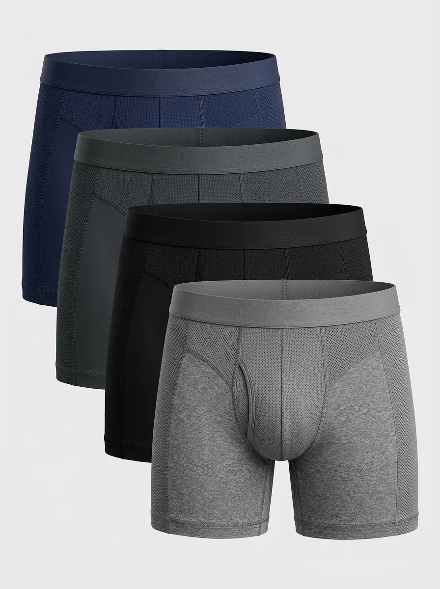 Versatile Mesh Performance Breathable Finish Men's Four Pack Boxer Briefs
