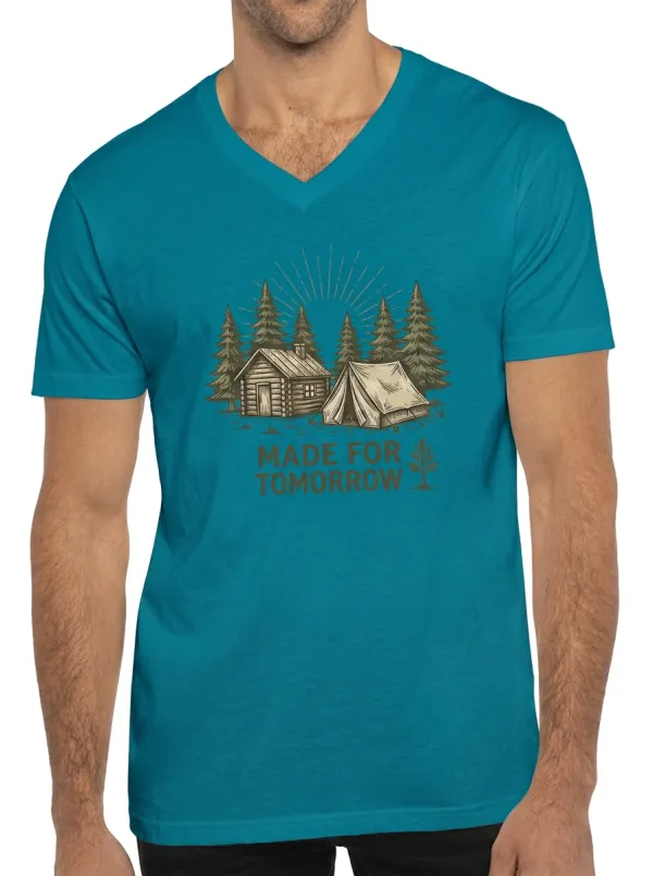 Men's Camping Nature Lover Cabin Tent Printed V-Neck T-Shirt