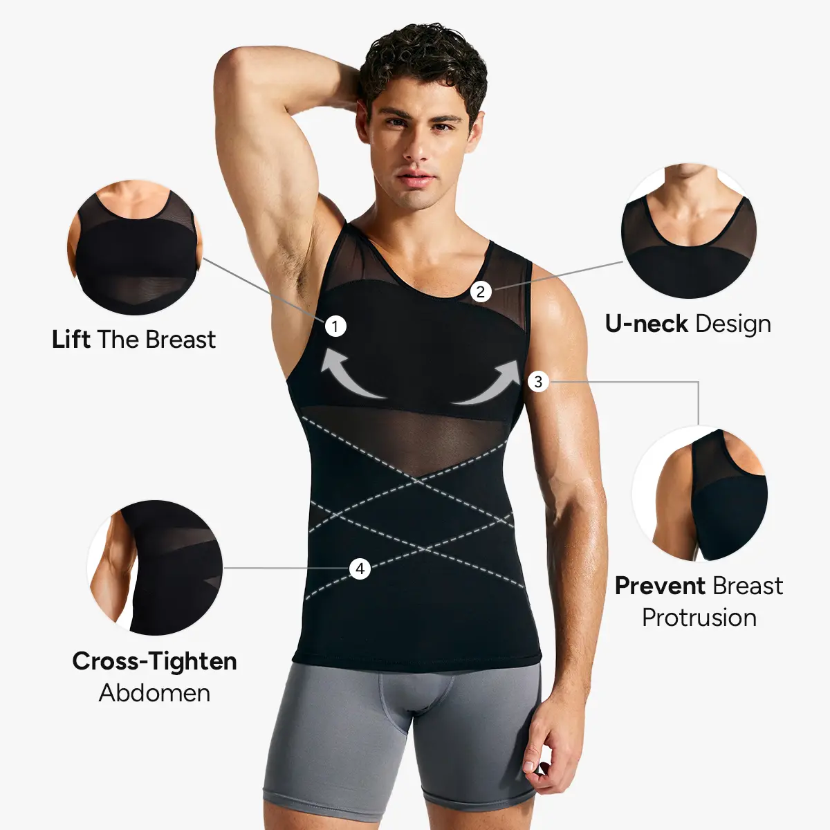 Men’s Mesh Fabric Breathable Compression Shapewear Vest