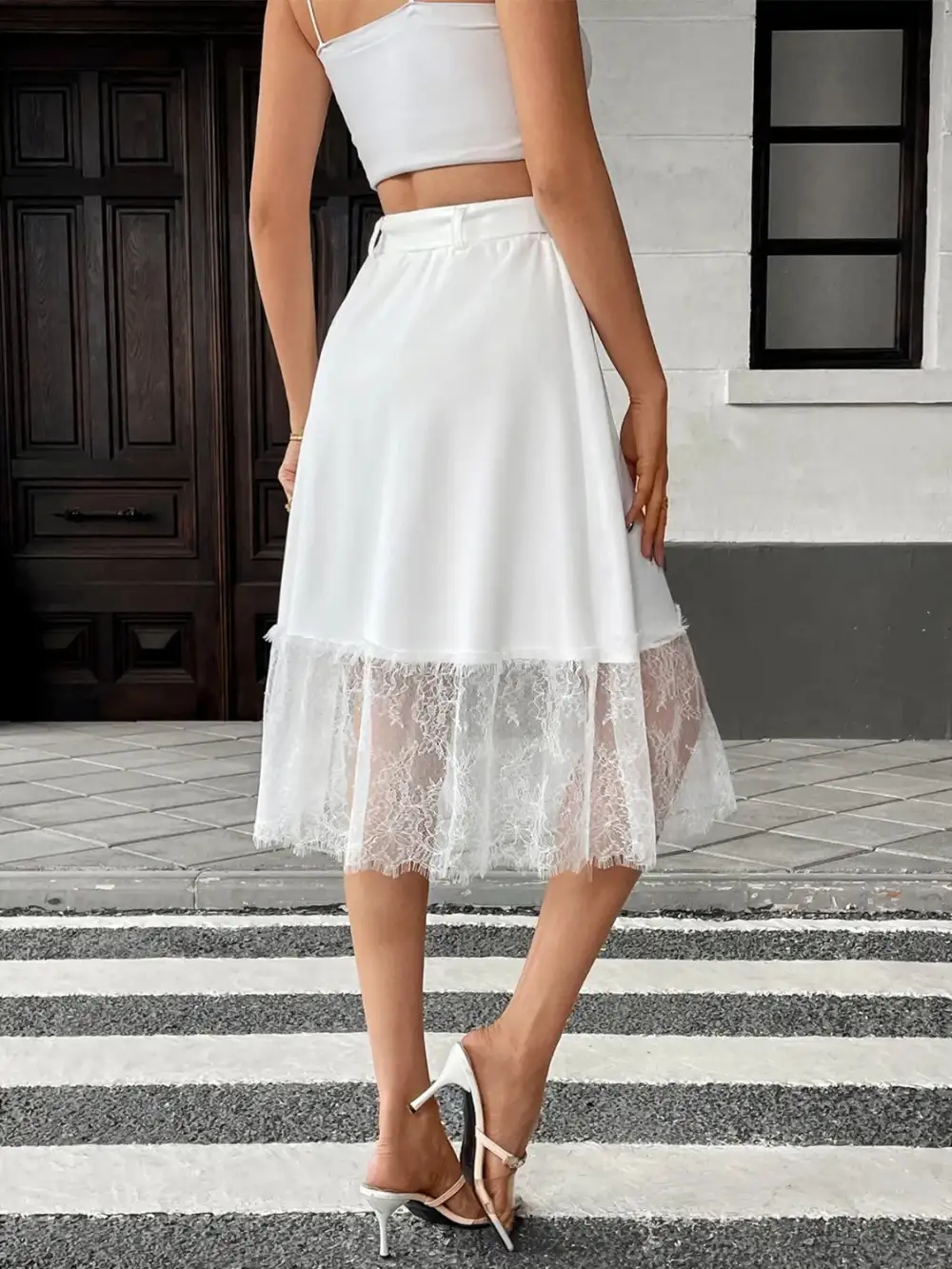 Button Front Lace Skirt