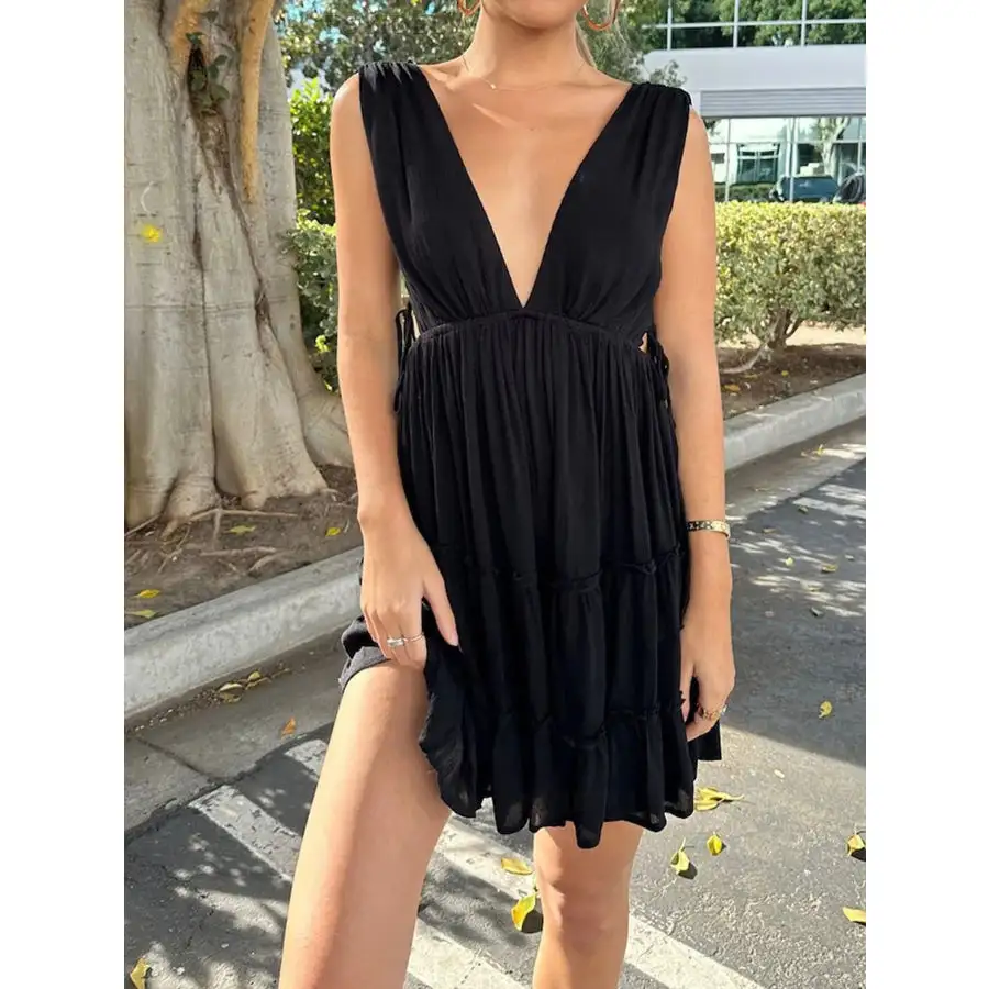 Deep V-neck Tiered Mini Dress