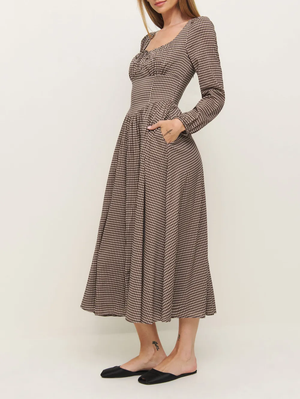 Long Sleeve Square Neck A Line Maxi Dress