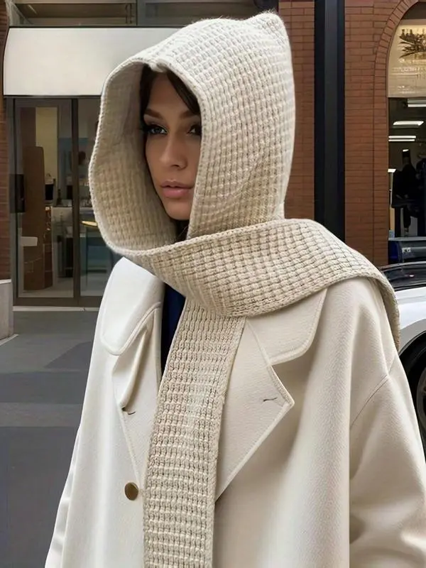 Fashionable Three-In-One Knit Beanie Fitted Scarf Shawl Set