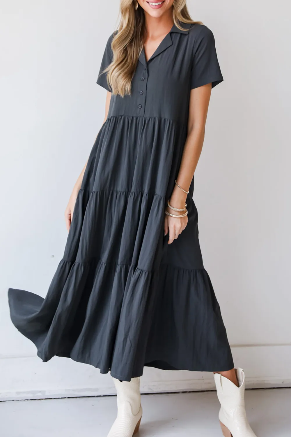 Charcoal Tiered Maxi Dress