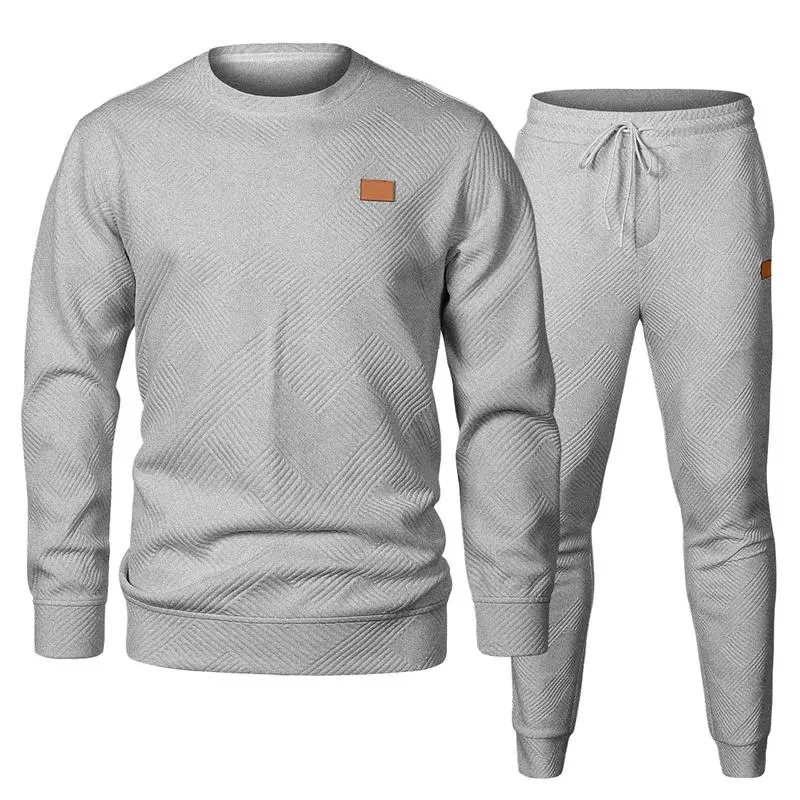 🔥Last Day 49% Off - Men's 2 Piece Sweatsuits Outfits Casual Crewneck Jacquard Sweatshirt Joggers Sweatpants Set Tracksuit High Quality Fabric Classic Design