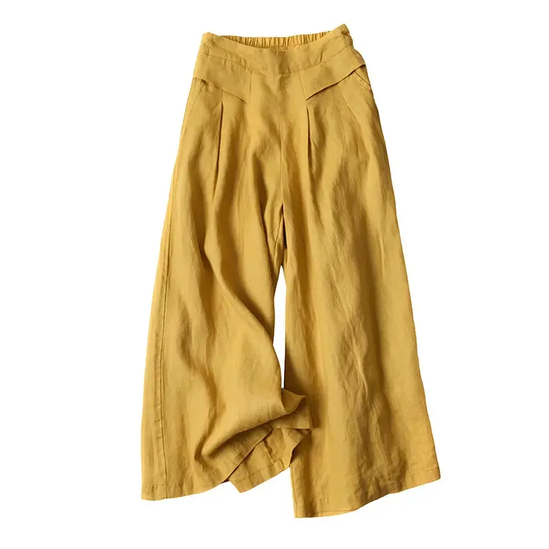 Women's Cotton and Linen Seven-Point Wide-Leg Pants