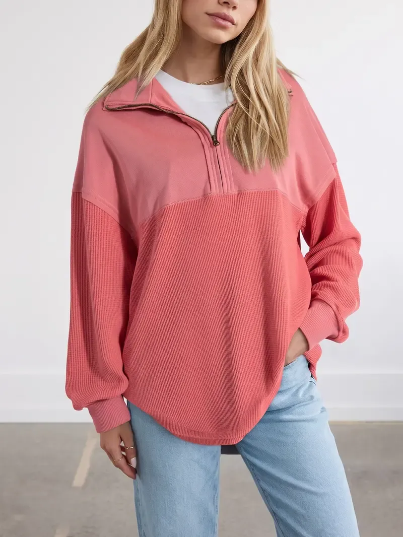 🔥Last Day💥Women's Half-Zip Waffle Knit Sweater🔥8-Pack Only $24