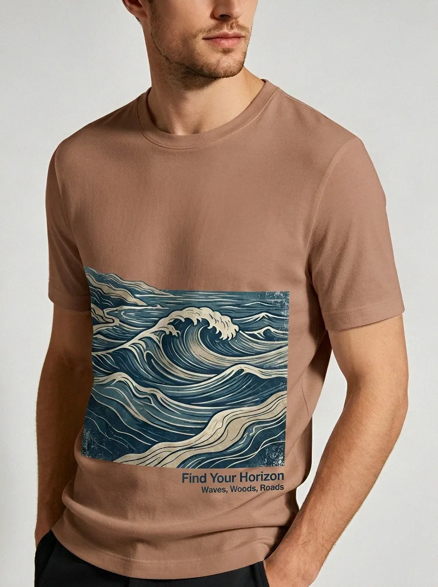 Men's Ocean Adventure Horizon Waves Printed T-shirt