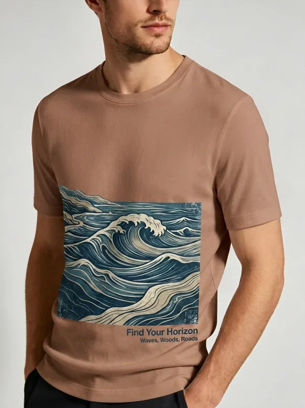 Men's Ocean Adventure Horizon Waves Printed T-shirt