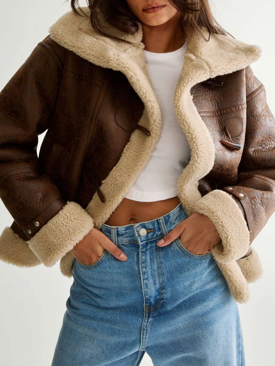 Women'S Vintage Leather & Shearling Cropped Jacket
