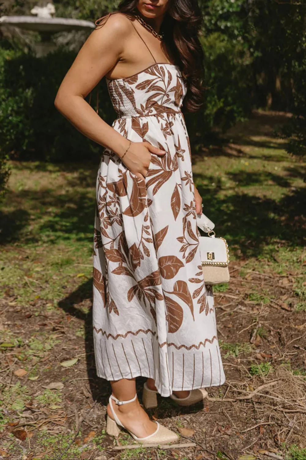 Plant Print Spaghetti Strap Dress