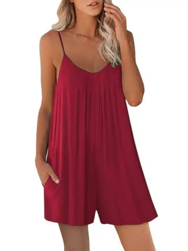 Spaghetti Strap Shorts Clean Round Neck Accessory
