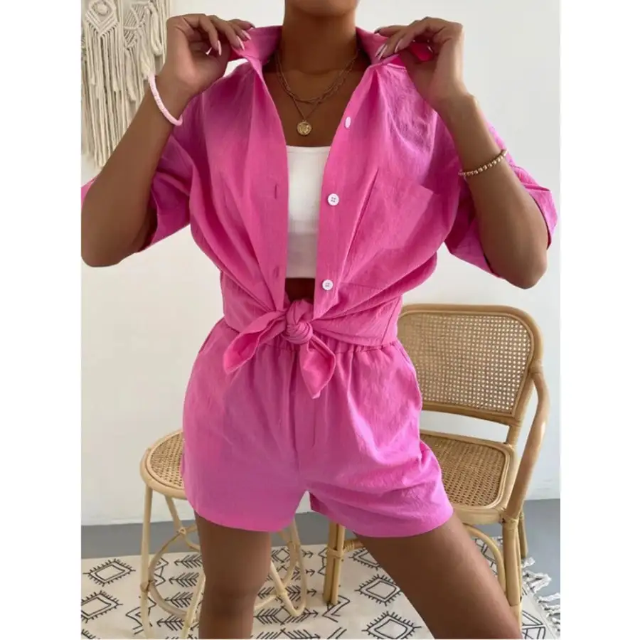 Button Up Short Sleeve Shirt and Shorts Set