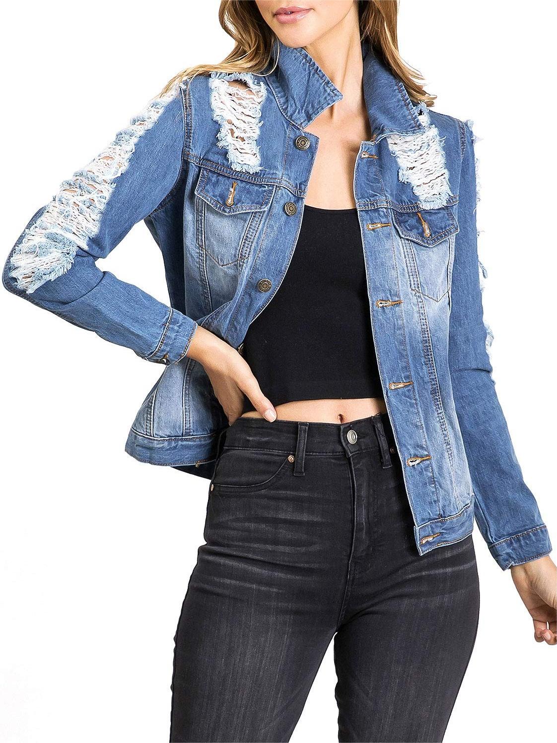 Distressed Blue Denim Trucker Jacket