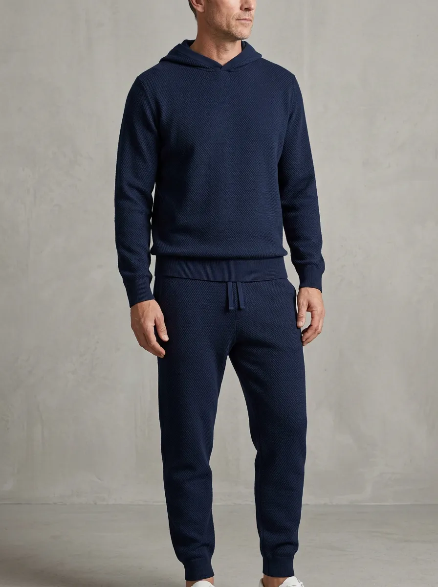 Hooded Textured-Knit Men's Knit Hoodie Jogger Set