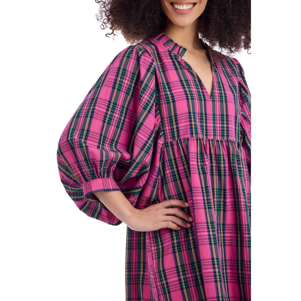 Plaid V Neck Casual Dress