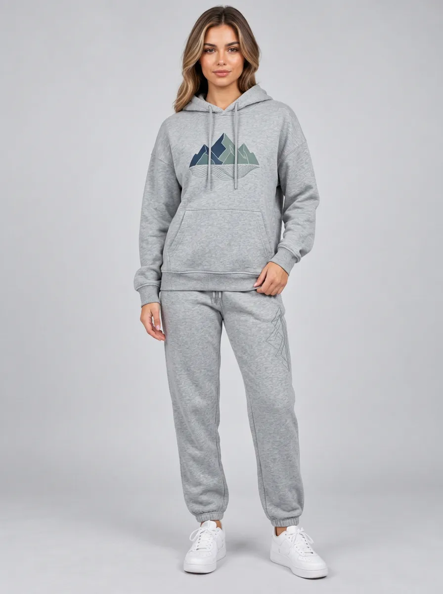 Women's Heather Grey Kangaroo Pocket Solid Hoodie & Pants Set