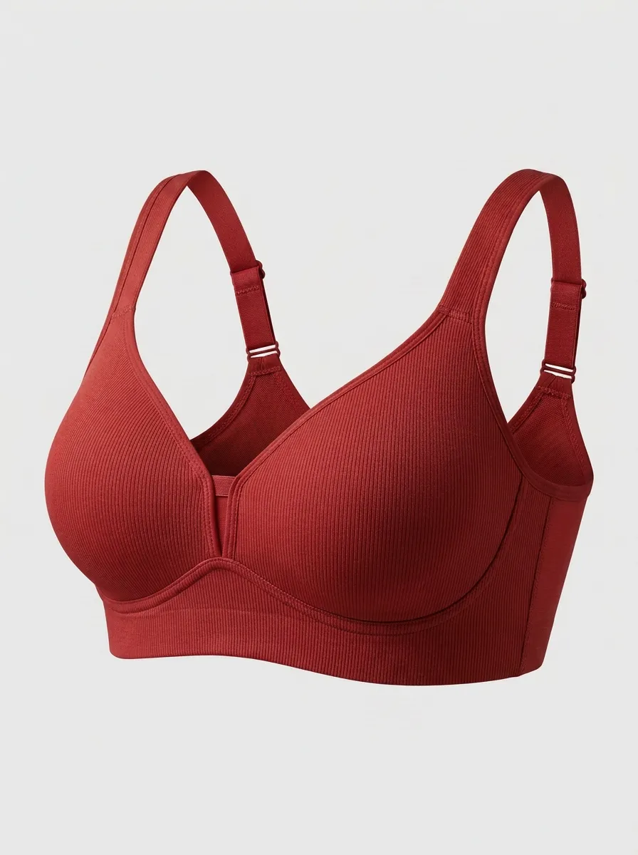 Women's Wireless Seamless Ribbed Wide-Strap Bra