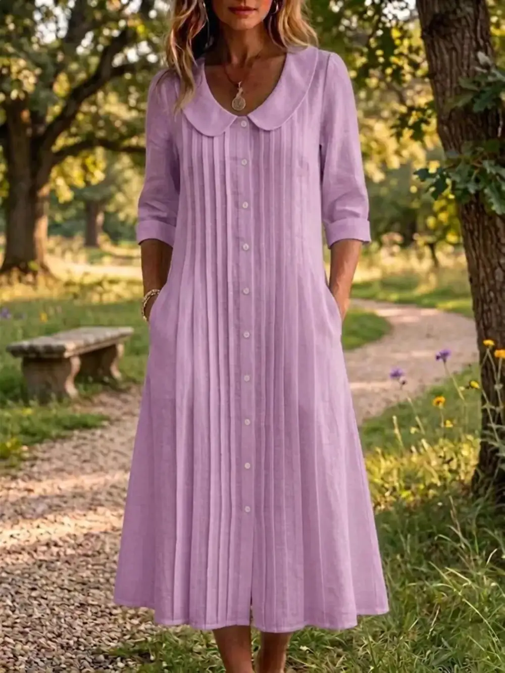 Peter Pan Collar Button-Down Dress