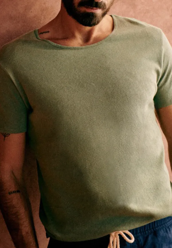 Light Green Washed Cotton Crew Neck T-Shirt