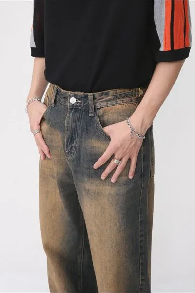 Refined Raw-Hem Washed Stretch Straight Leg Jeans