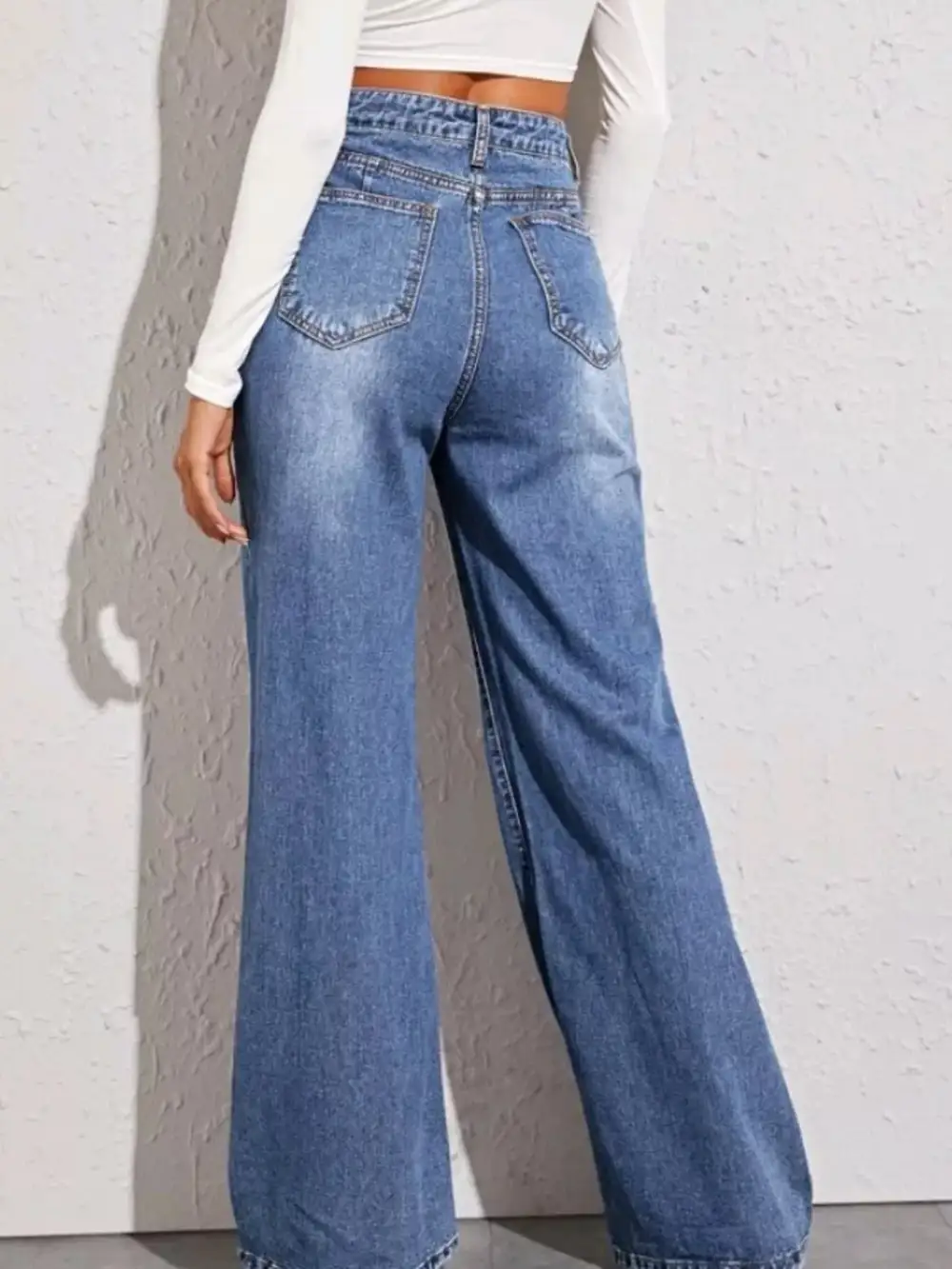 Casual High Waist Wide Leg Denim Jeans