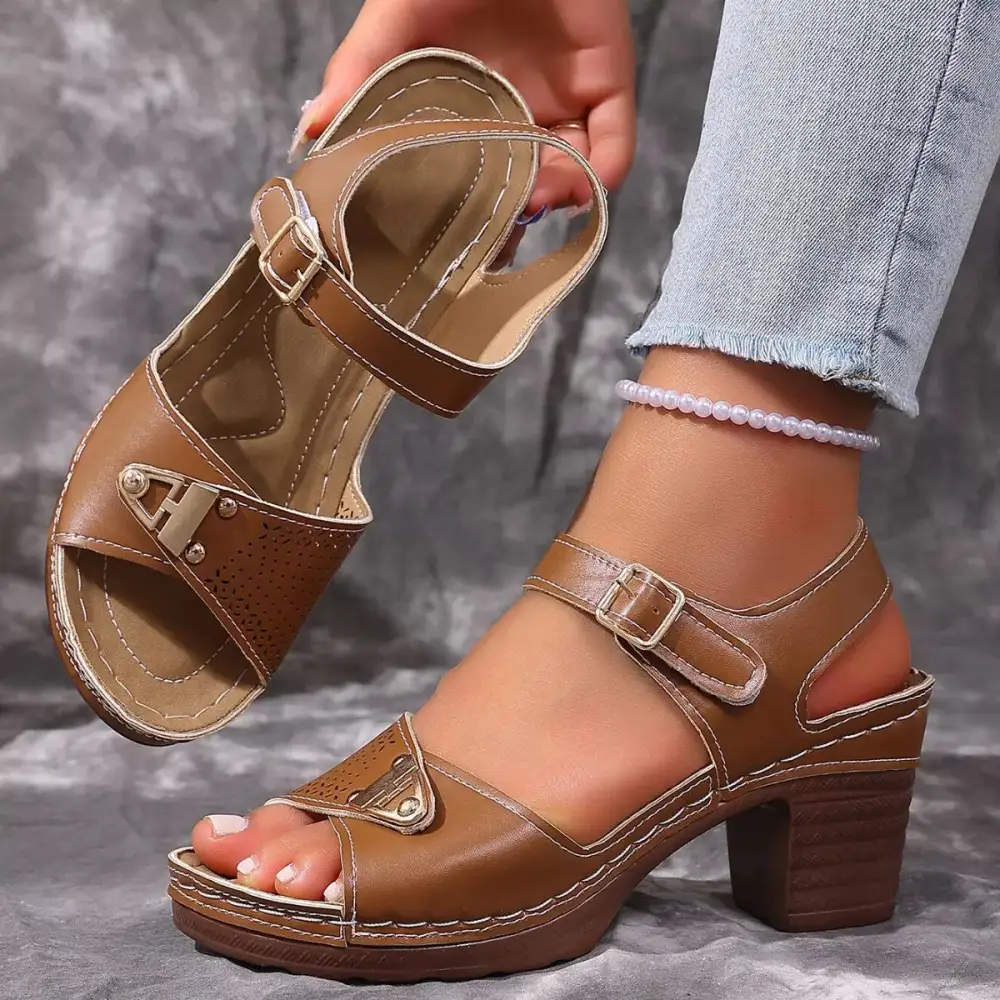Cozy Open Toe Block Heel Sandals