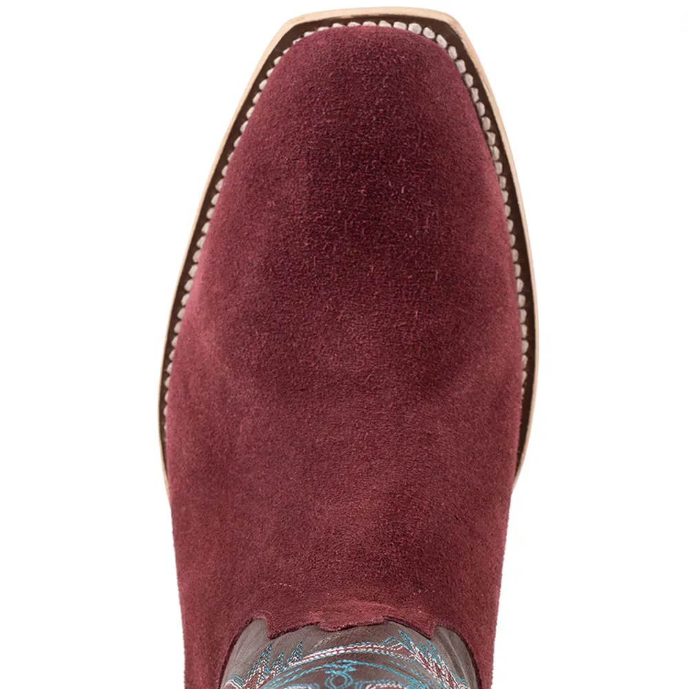 Classic Faux-Suede Faux-Leather Embroidered Square-Toe Mid-Calf Boots