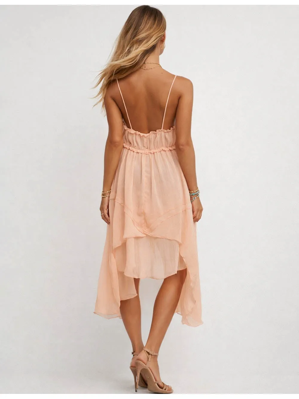 Neck Asymmetrical Layered Cami Midi Dress