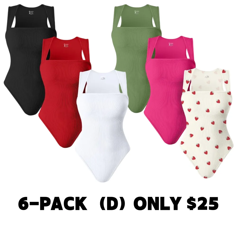 Womenswear 3 Piece Bodysuits Stretchy Underwear Sexy Ribbed Square Neck Sleeveless Stretchy Tank Tops Bodysuits Soft Lady