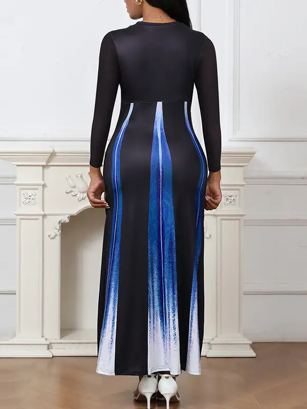 Gradient Printed Neck Maxi Dress