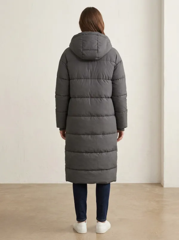 Warm-Look Padded Long Hooded Coat