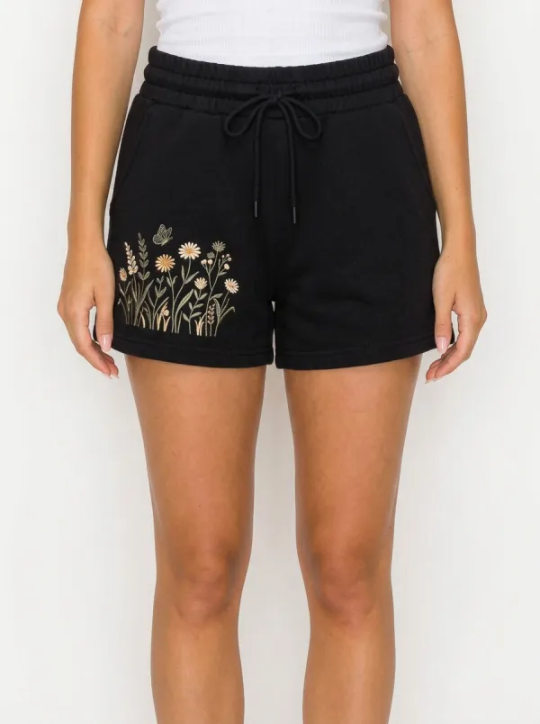 Women's Butterfly Floral-Embroidered Lounge Shorts