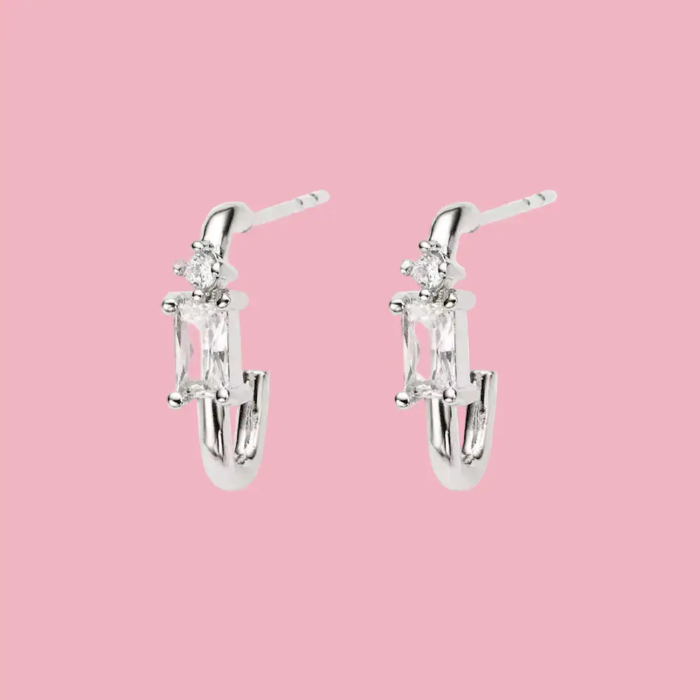 Rectangular Stone Hoop Earrings
