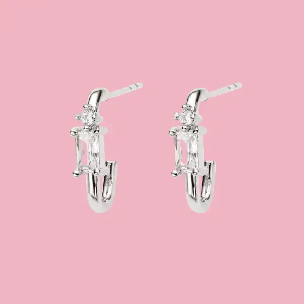 Rectangular Stone Hoop Earrings