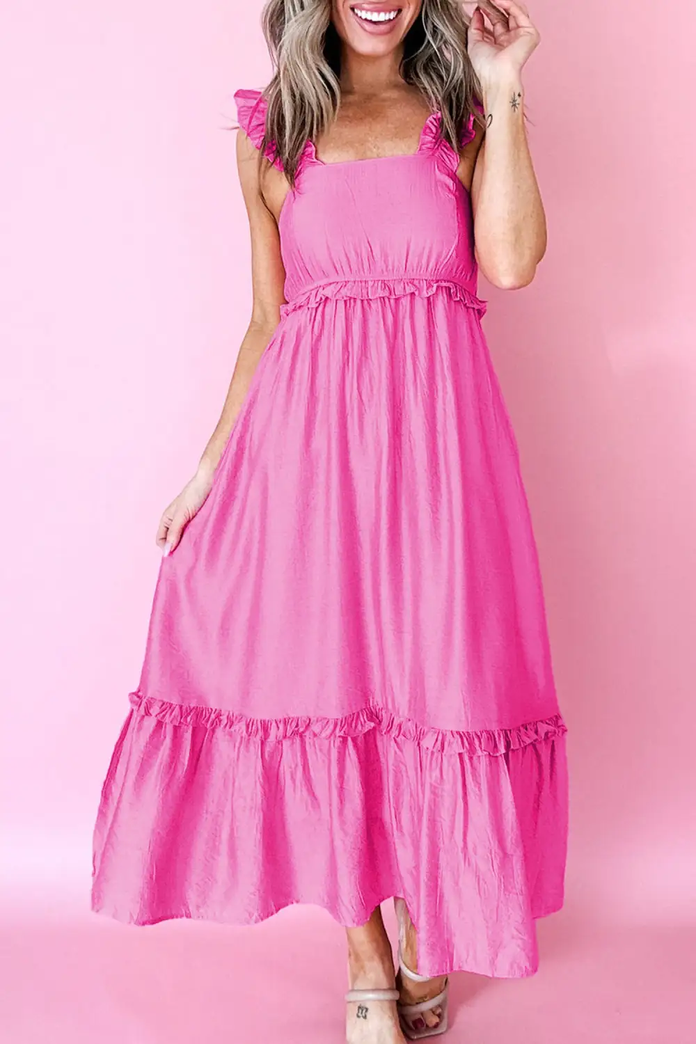 Clean Line Ruffle Sleeveless High Waist Maxi Dress