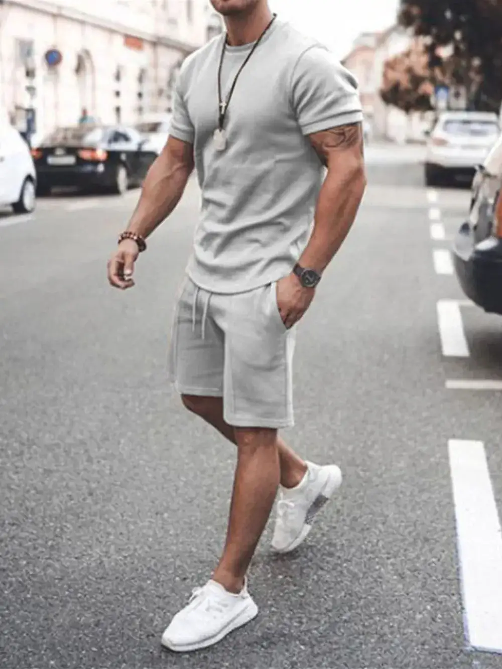 Layered Cotton Blend Casual Shorts