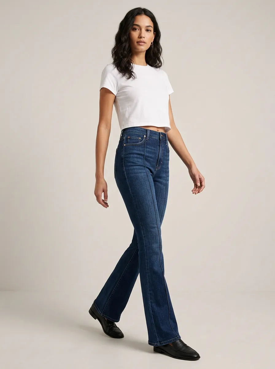 Textured High-Waist Stretch Women's High-Waist Stretch Flare Jeans